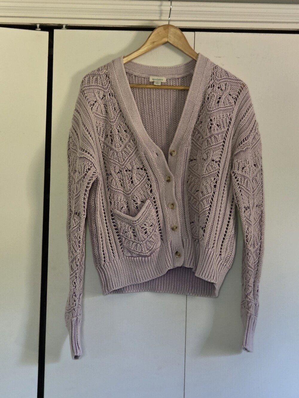 Sundance Lavender Open-Knit Button Cardigan